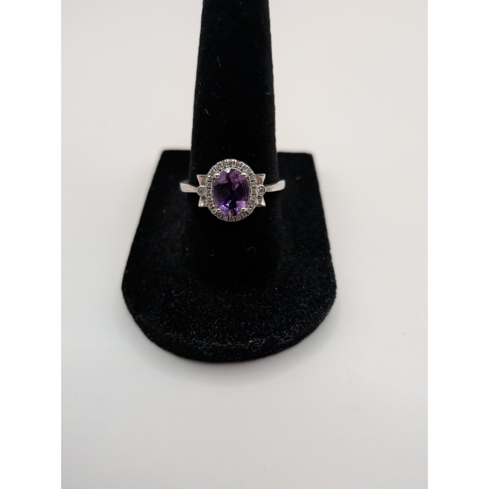 Oval Natural Amethyst Sterling Silver Ring With Bow‎ Tie Accents size 7.5